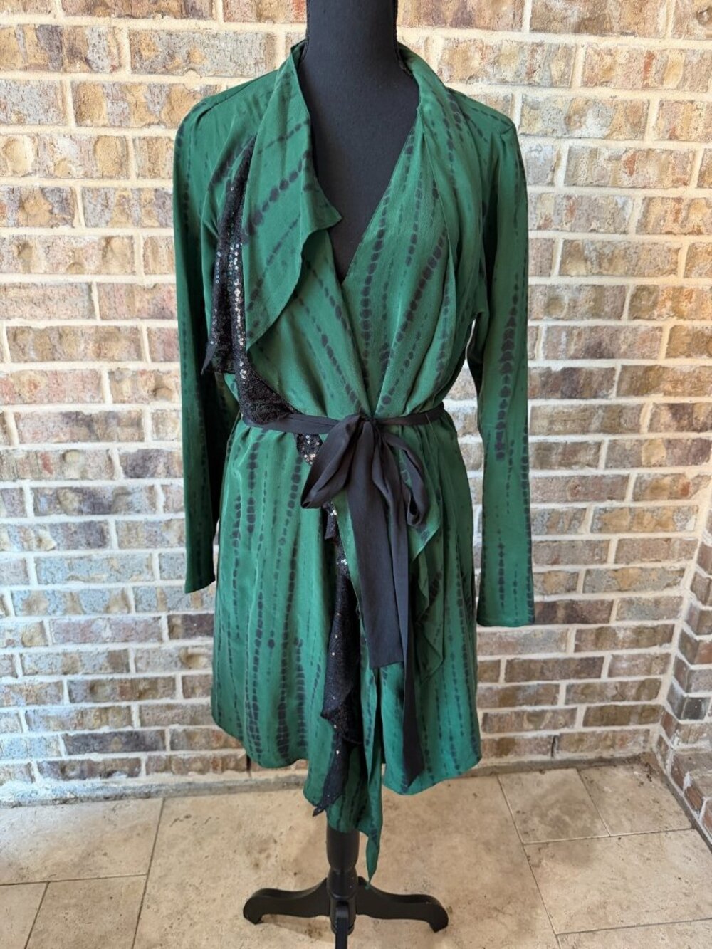 Sachin + Babi for ankara silk dress long sleeve green and black size 6